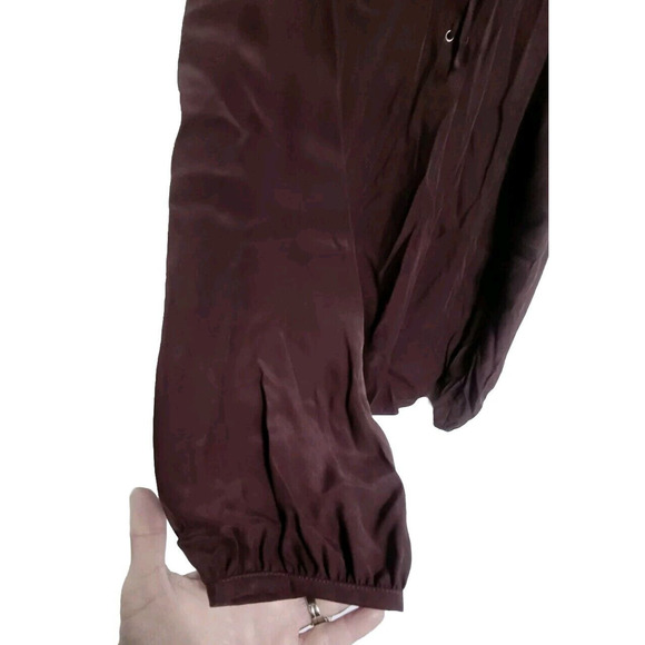 FRAME Le Lace Up Blouse Womens Size M 100% Silk Mahogany Maroon Tie Front - Picture 4 of 8